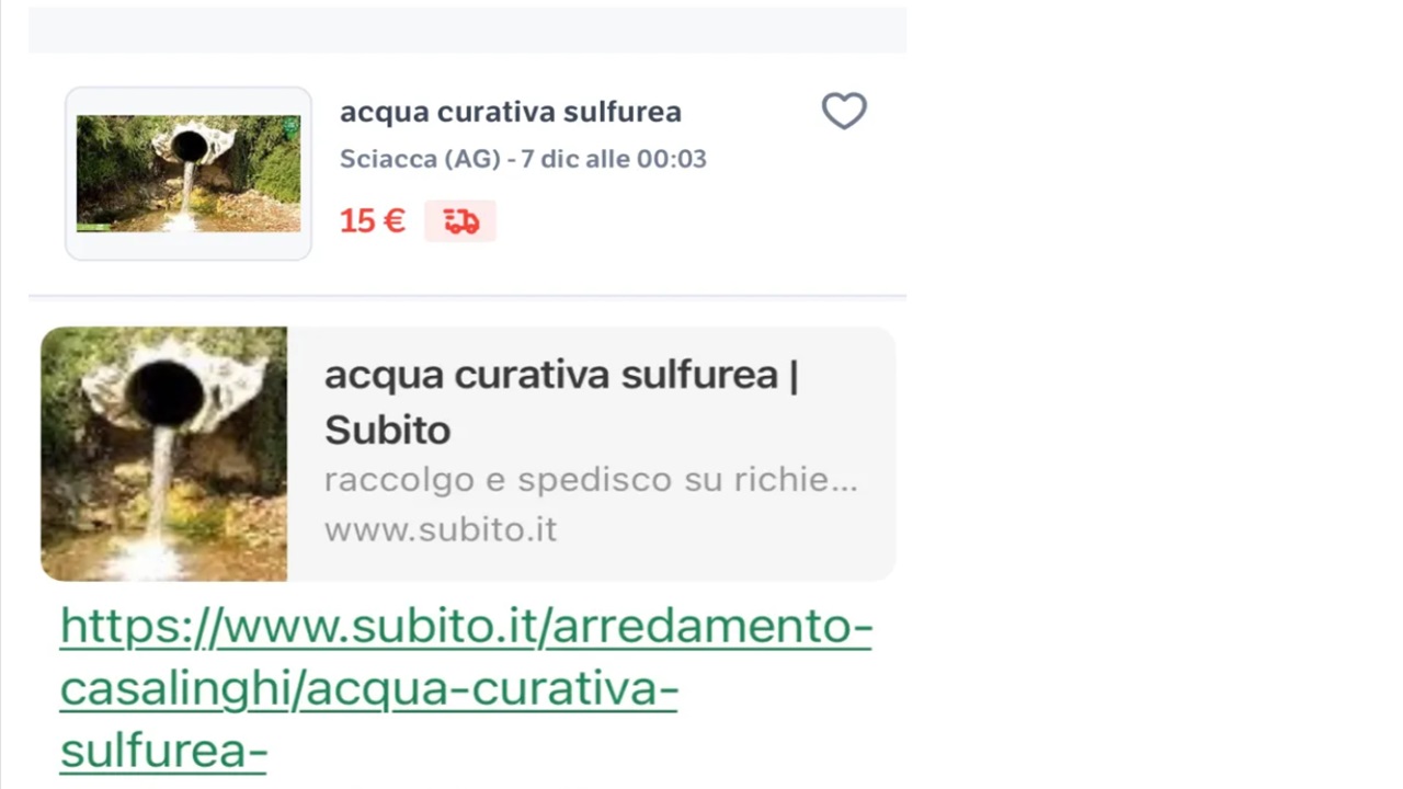 Acqua termale di Sciacca in vendita a 15 euro al litro su Subito.it 